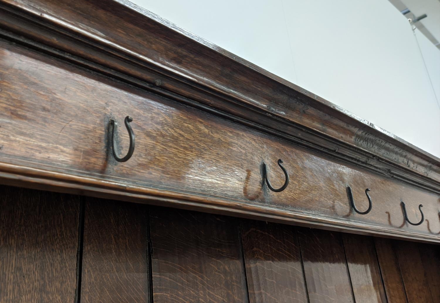 DRESSER, Georgian design oak the plate rack over six drawers and two cupboard doors with square - Image 6 of 11