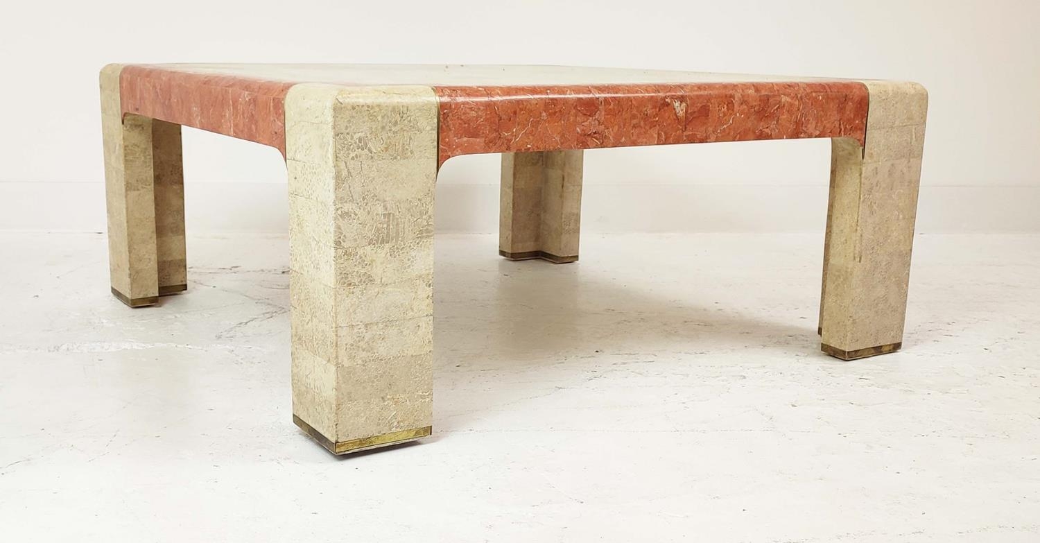 MAITLAND SMITH COFFEE TABLE, tessellated travertine stone with brass inlay, 95cm x 95cm x 45cm H. - Image 2 of 5