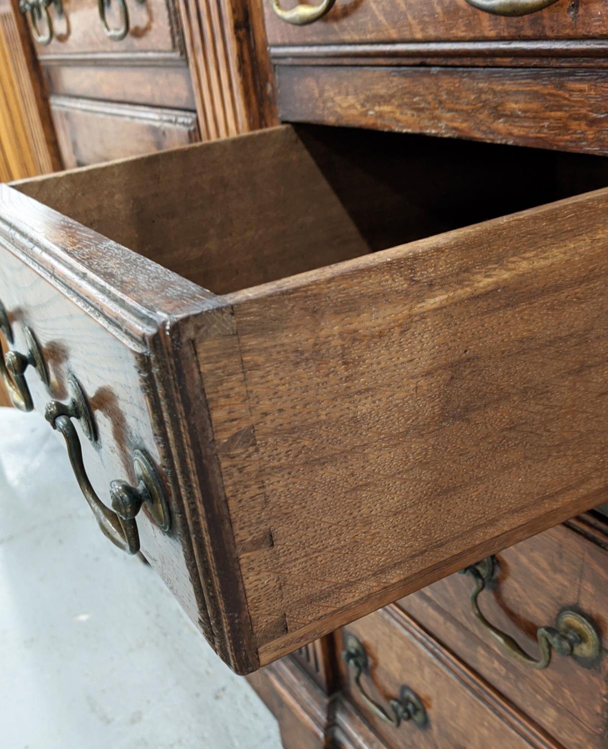 DRESSER, Georgian design oak the plate rack over six drawers and two cupboard doors with square - Image 9 of 11