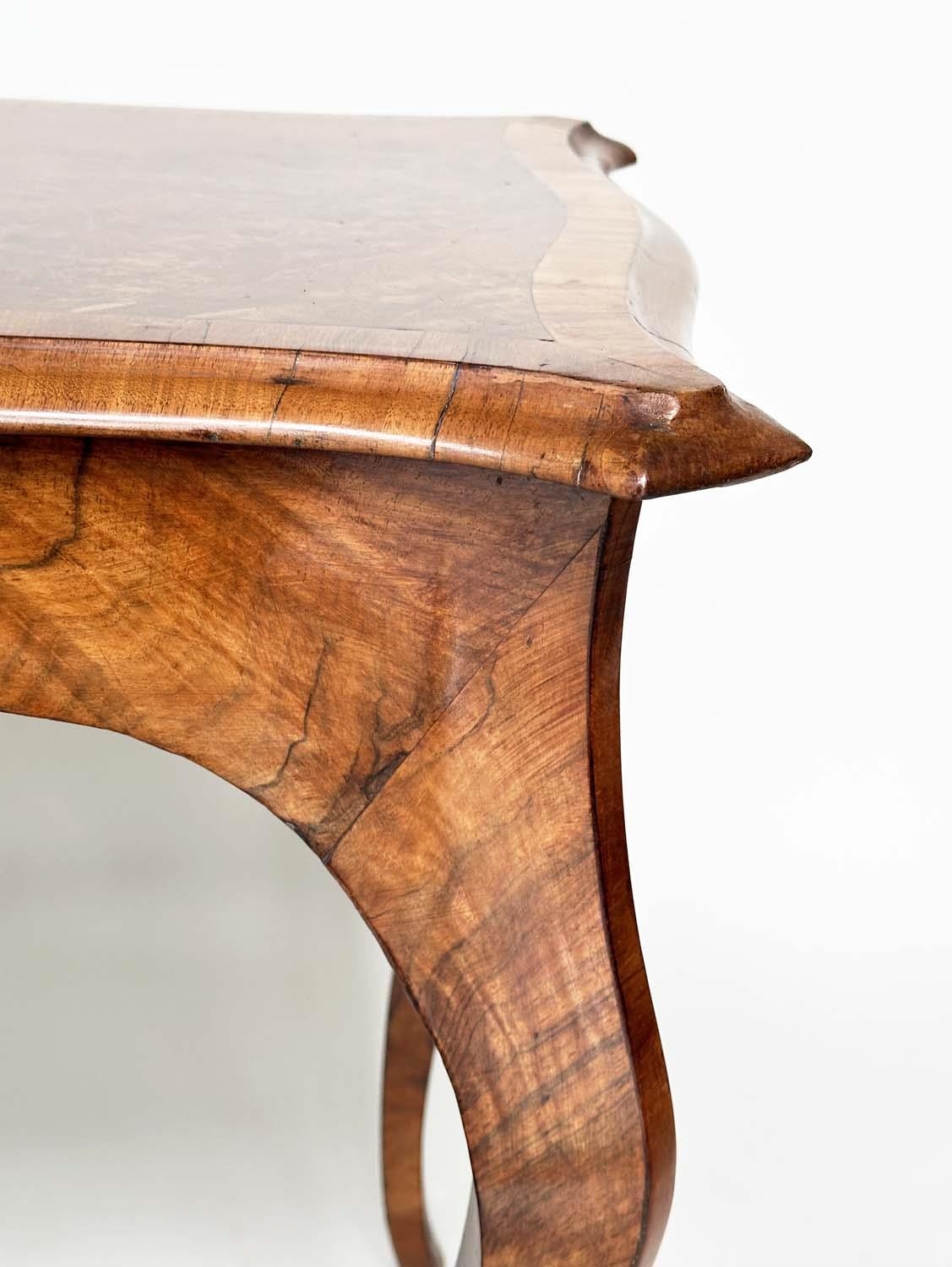 CENTRE TABLE, Victorian burr walnut with satinwood crossbanding and foliate marquetry on cabriole - Image 3 of 11