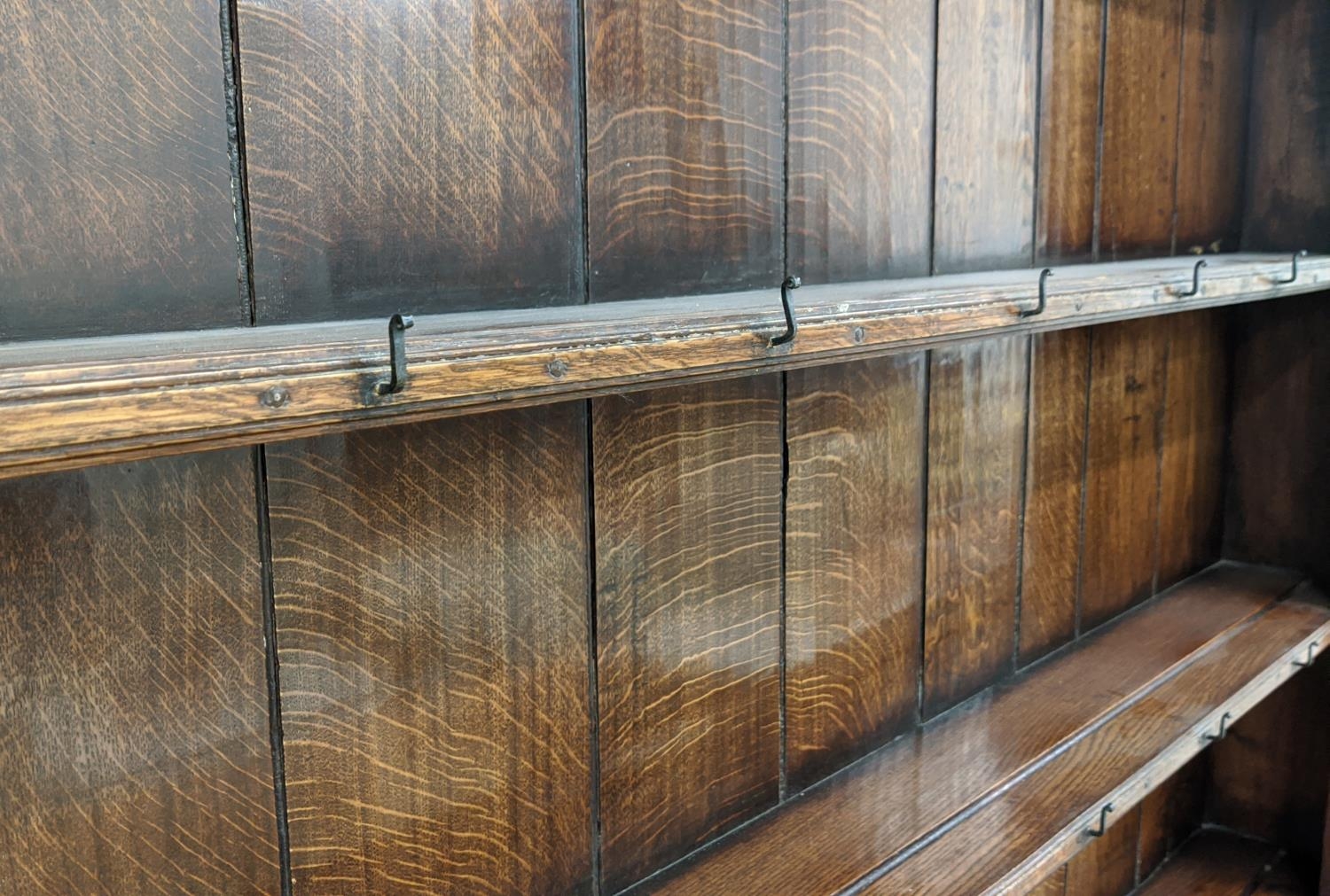 DRESSER, Georgian design oak the plate rack over six drawers and two cupboard doors with square - Image 7 of 11