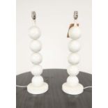 COACH HOUSE TABLE LAMPS, a pair, white metal ball stems, 62cm H. (2)