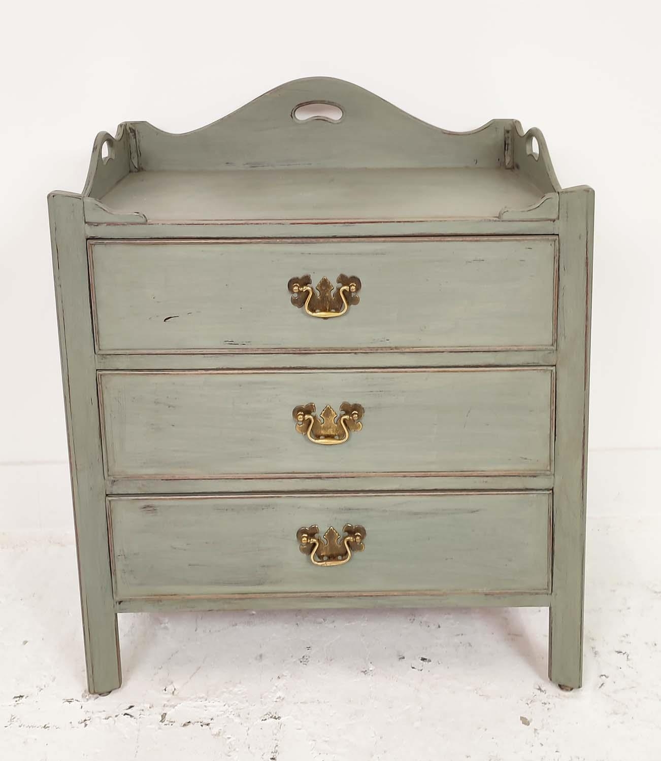 BEDSIDE CHESTS, a pair, grey painted, each with three drawers, labelled William L Maclean, 68cm H - Image 7 of 9