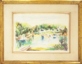 STEPHANE H. C. GOURJON (French, b. 1912) 'Harbour View', pastel, 35cm x 48cm, framed.