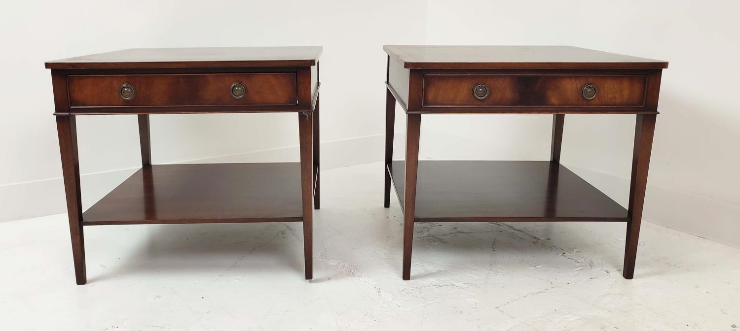 LAMP TABLES, a pair, Georgian style mahogany, each with single drawer, 53cm H x 61cm W x 61cm D. ( - Image 2 of 8
