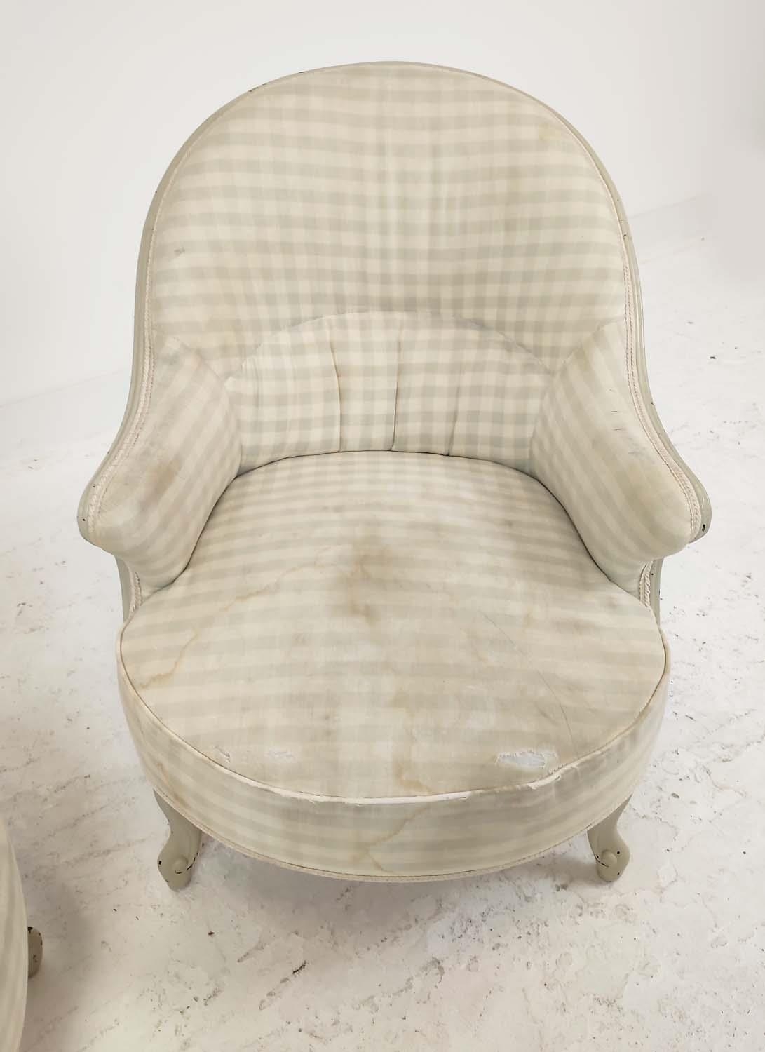 NURSING CHAIRS, a pair, Napoleon III manner in checked fabric, with each painted showframe, 62cm W x - Image 5 of 7