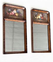 WALL MIRRORS, a pair, rosewood and tulipwood crossbanded, each arched with hand painted panel,