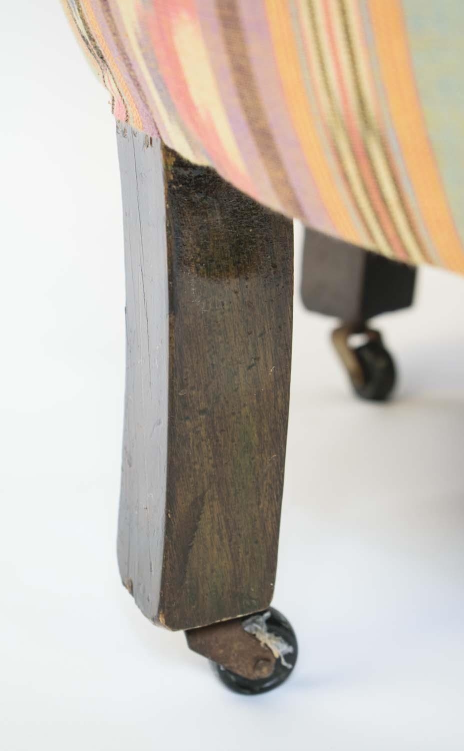 WING ARMCHAIR, 103cm H x 73cm, Georgian revival in geometric upholstery on rear castors. - Image 5 of 5