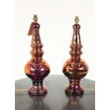 TABLE LAMPS, a pair, 1960s style iridescent lustre finish, 67cm H. (2)