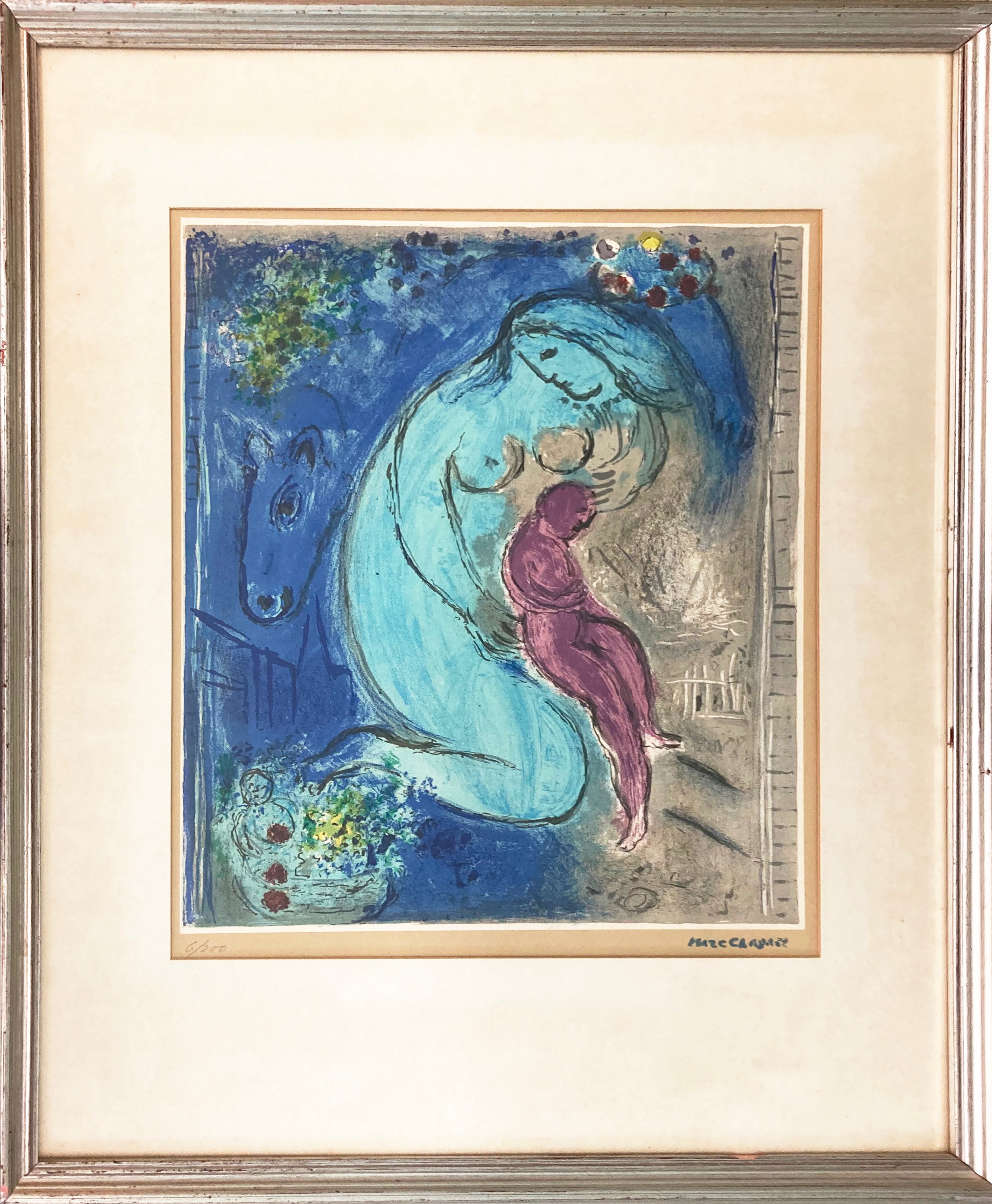 MARC CHAGALL 'Le dimanche', lithograph, pencil numbered 6/200, 37cm x 28cm, framed.