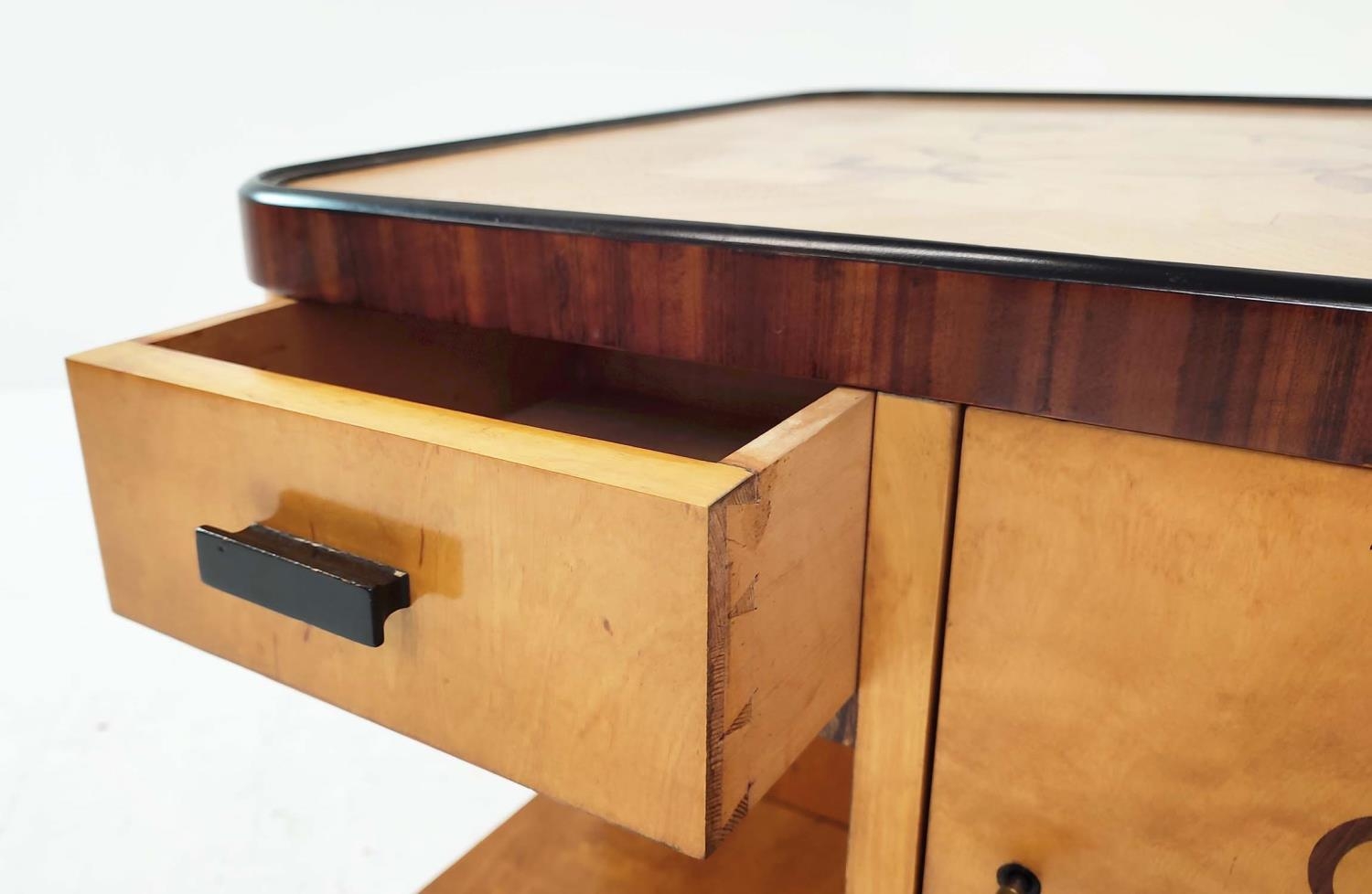 ART DECO CENTRE TABLE, Swedish 1930's, maple, ash, marquetry and ebonised detail with two opposing - Image 7 of 7