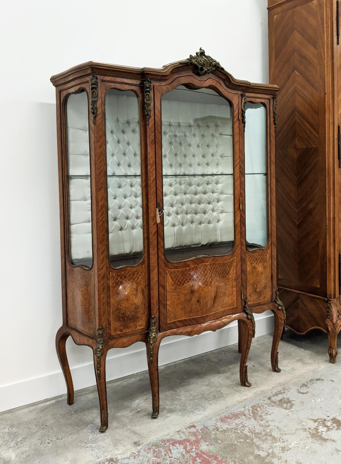 VITRINE, Louis XV style tulipwood, burr elm and gilt metal mounted with glazed door enclosing a - Image 2 of 9