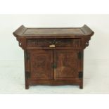 CHINESE ALTAR CABINET, 19th century padouk, with single drawer over cupboard doors, 88cm H x 100cm W