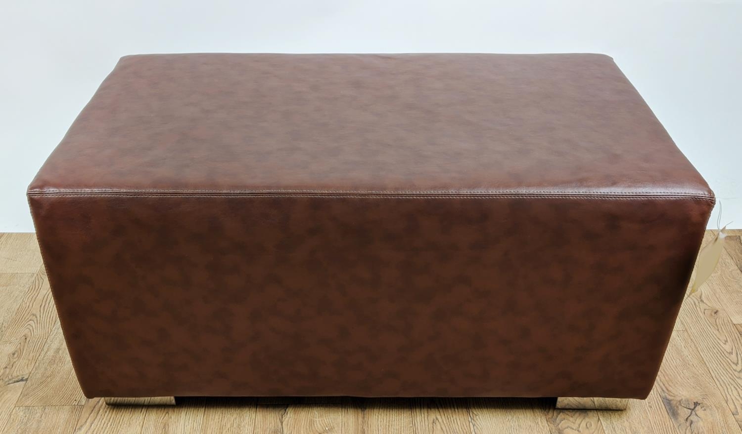 LEATHER HEARTH STOOL, brown leather, contemporary design, rectangular form, 53cm x 45cm H x 95cm.