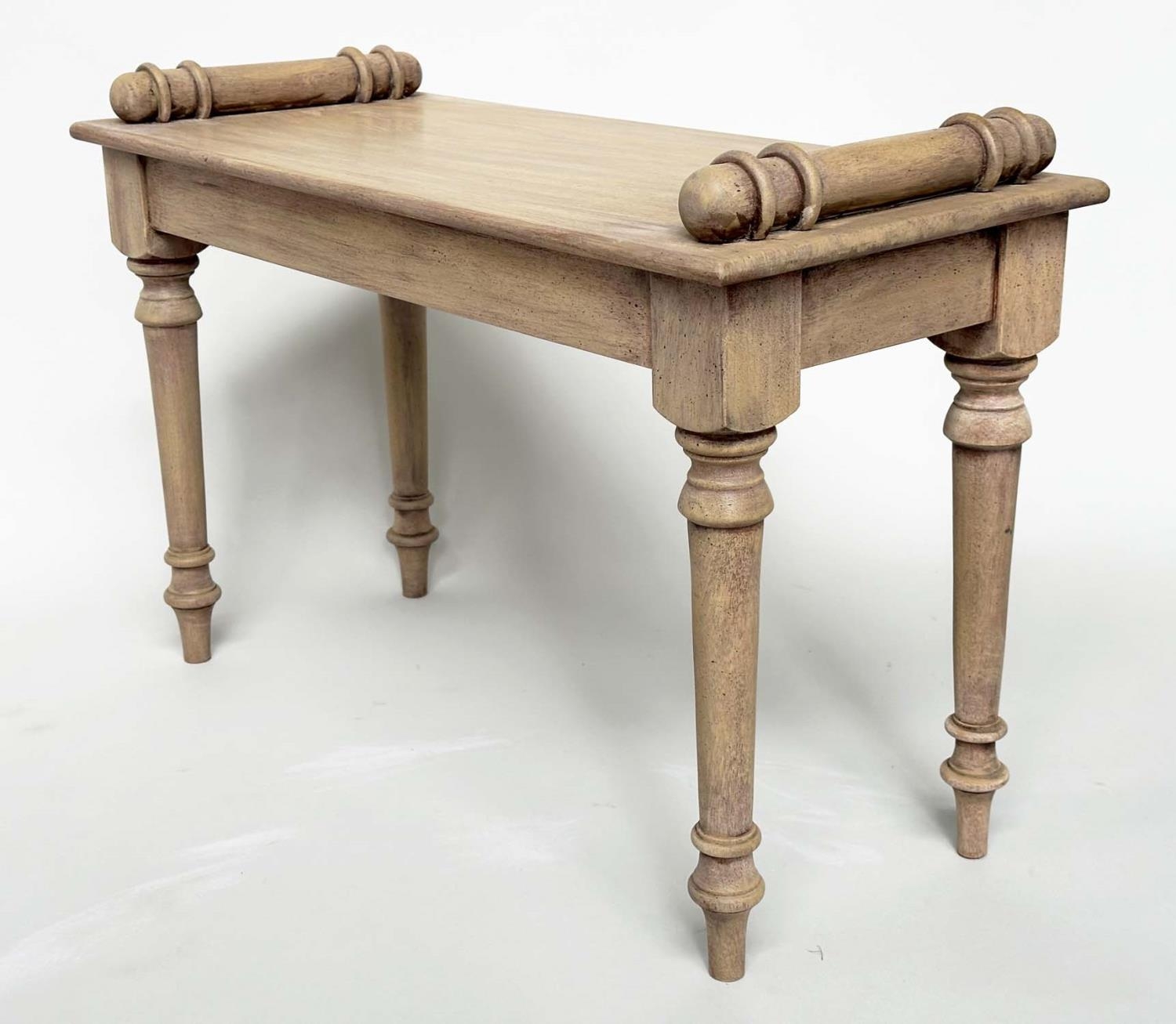 HALL BENCH, 19th century style vintage rectangular bleached mahogany with 'bolster' handles, 76cm - Image 4 of 7