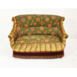 CANAPE, Napoleon III ebonised in old velvet and plush tasselled upholstery and later fabric also,