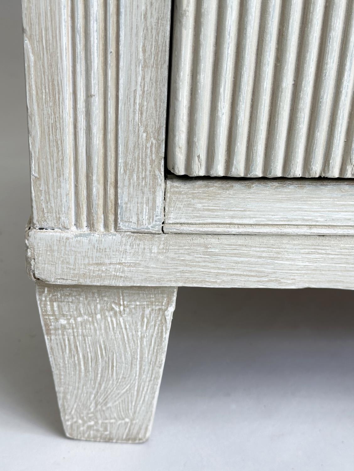 GUSTAVIAN STYLE COMMODE, 19th century Continental grey painted with four drawers and tapering - Image 6 of 7