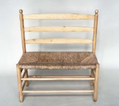 HALL SEAT, mid 20th century beech framed with bar back and rush seat, 90cm x 100cm H x 40cm.