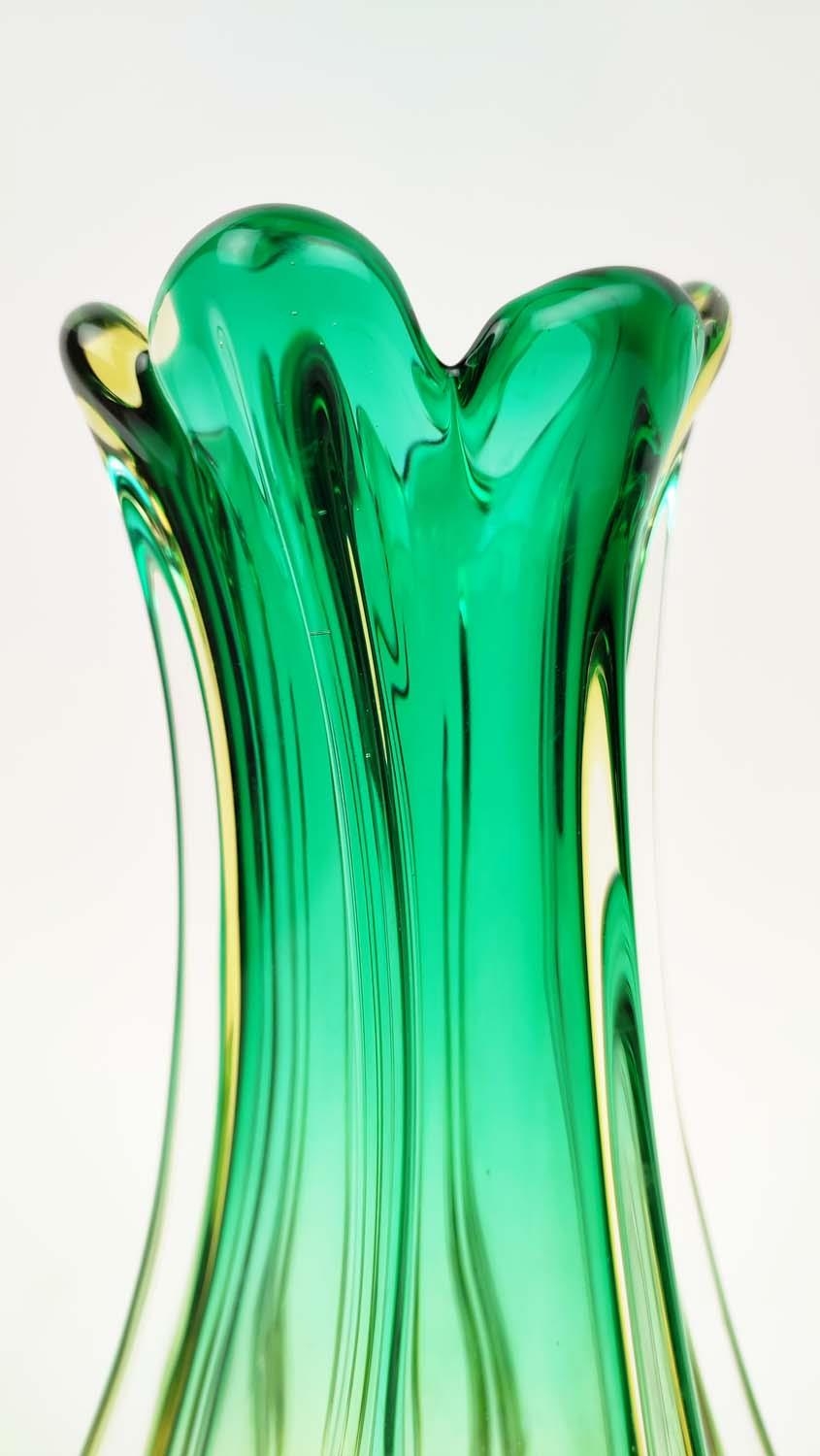 MURANO GLASS VASE, late 20th century, in green and lime green colourway, of lobed waisted form, 28cm - Image 7 of 8