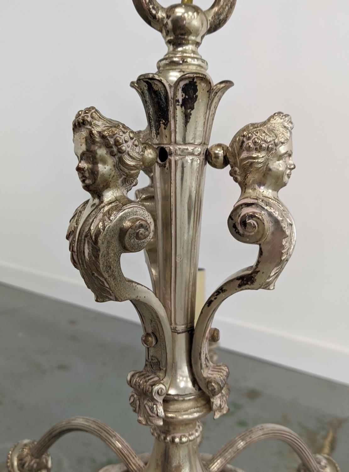CHANDELIER, early 20th century silver plated, neo-classical style, seven branch with three - Image 4 of 6