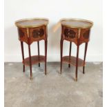 BEDSIDE TABLES, a pair, pierced gallery tops above three drawers with gilt mounts, 73cm H x 40cm x