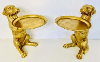 DOG SIDE TABLES, a pair, in a gilt finish, 43cm H x 27cm x 38cm. (2)