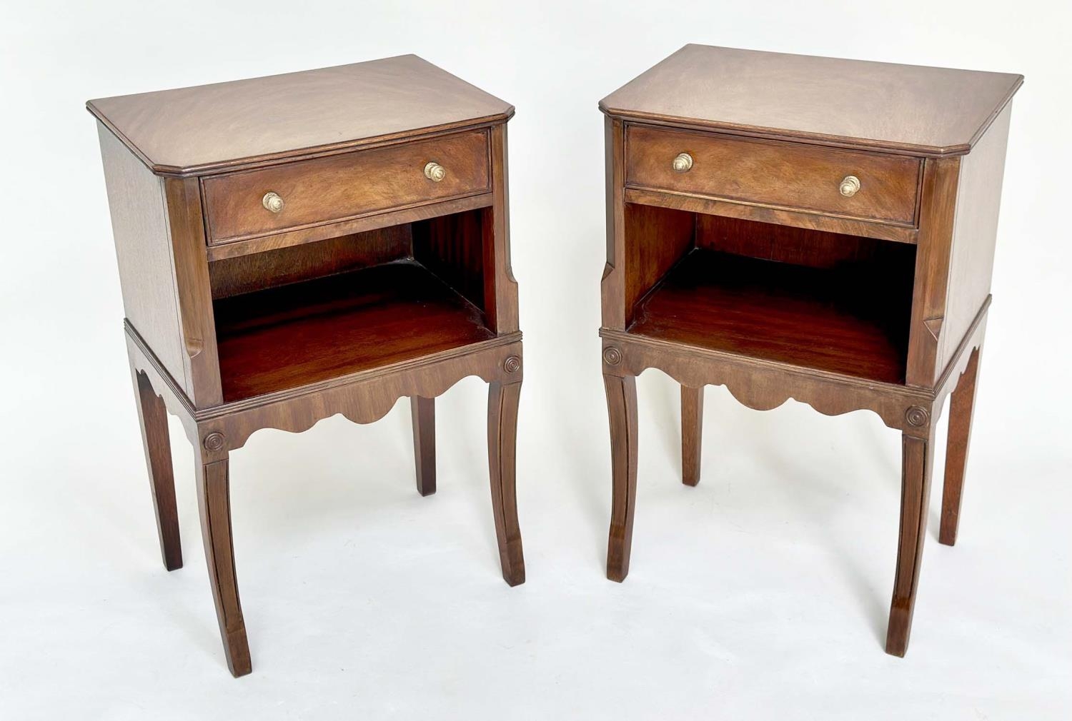 LAMP TABLES, a pair, George III design flame mahogany each with frieze drawer and sabre front - Image 3 of 11