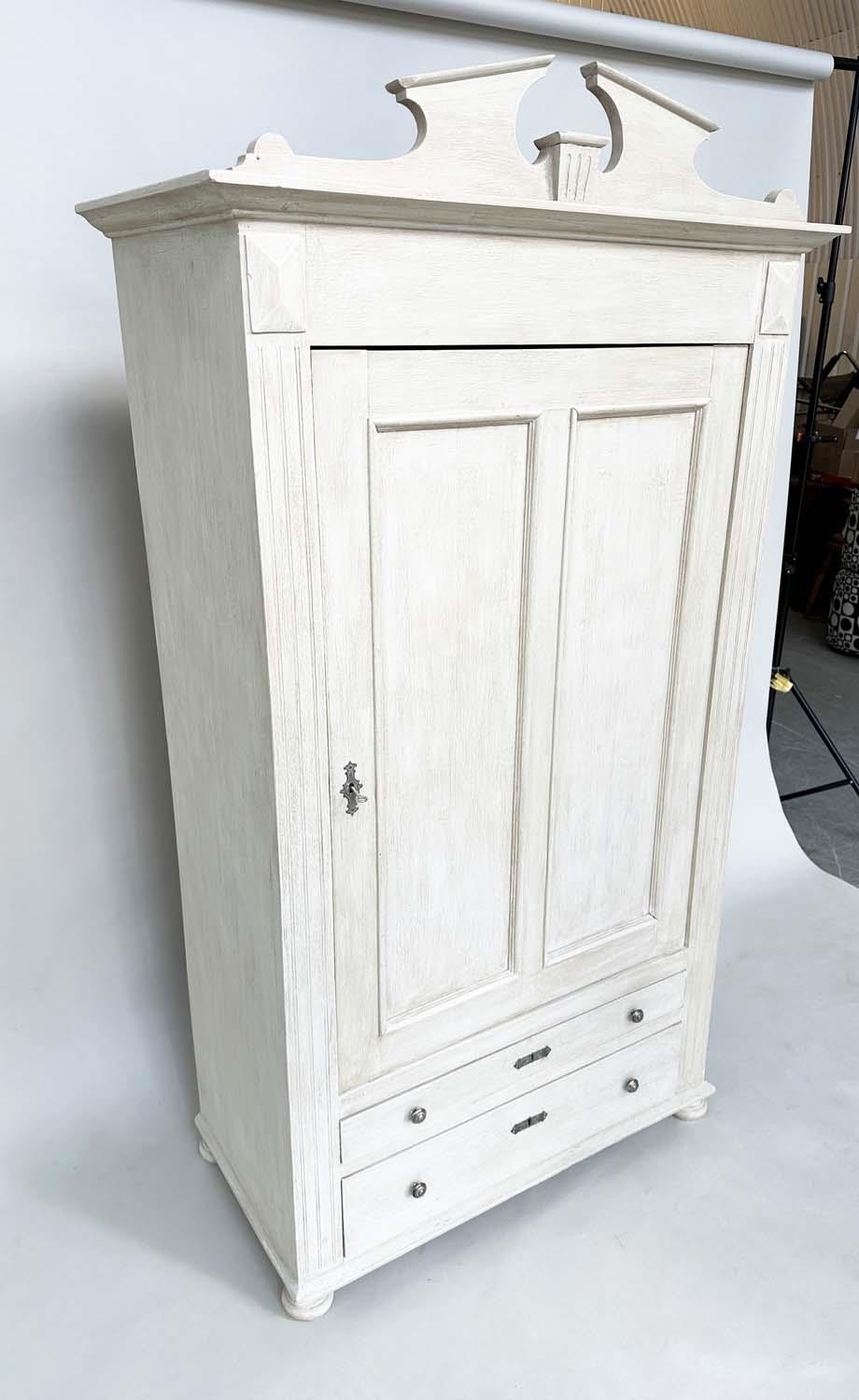 ARMOIRE, 19th century French grey painted with single panelled door enclosing hanging space above - Image 13 of 13