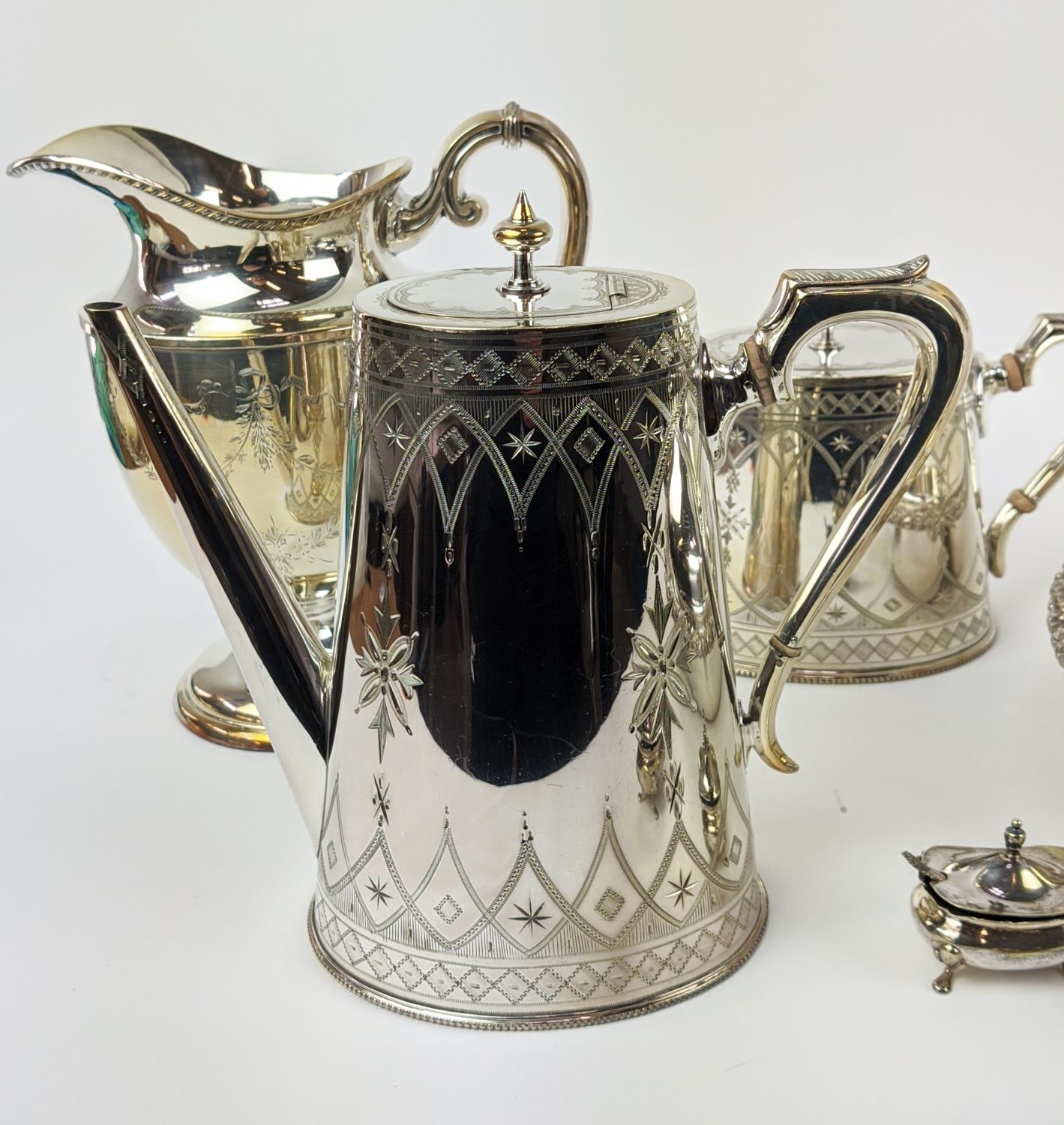 A COLLECTION OF SILVER PLATE, including Victorian tea and coffee service, entree dish, trays, twin - Image 7 of 39