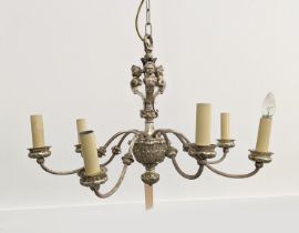 CHANDELIER, early 20th century silver plated, neo-classical style, seven branch with three
