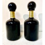 DECANTERS, a pair, Murano style black glass and gilt metal, 43cm H x 18cm W. (2)