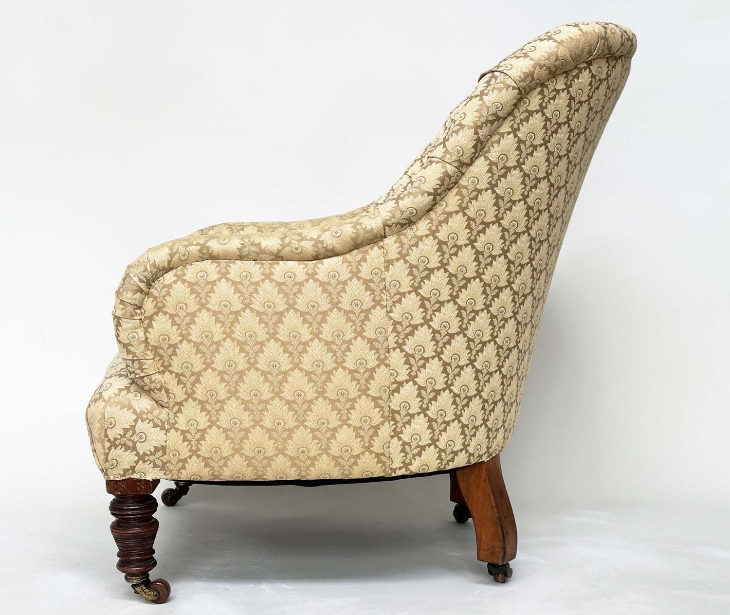 SLIPPER ARMCHAIR, 19th century walnut with two tone maple leaf print upholstery, 85cm H. - Image 9 of 10