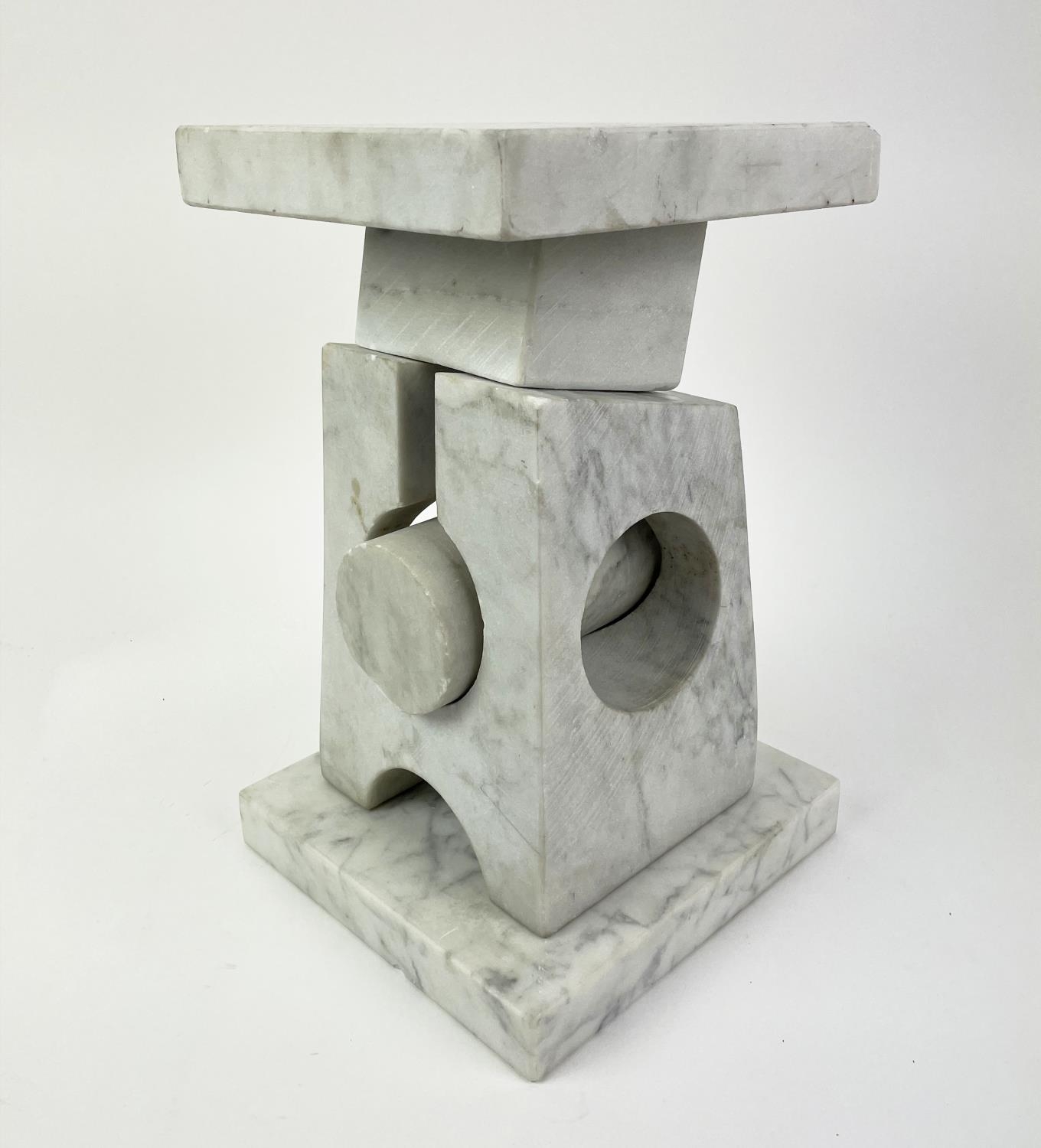 SCULPTURE, marble of adaptable building block form, unknown artist, approx 35cm H x 20cm D x 20cm W. - Image 3 of 5