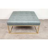 FOOTSTOOL, square with turquoise upholstery on gilt metal supports, 90cm x 90cm x 47cm H.