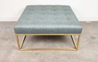 FOOTSTOOL, square with turquoise upholstery on gilt metal supports, 90cm x 90cm x 47cm H.