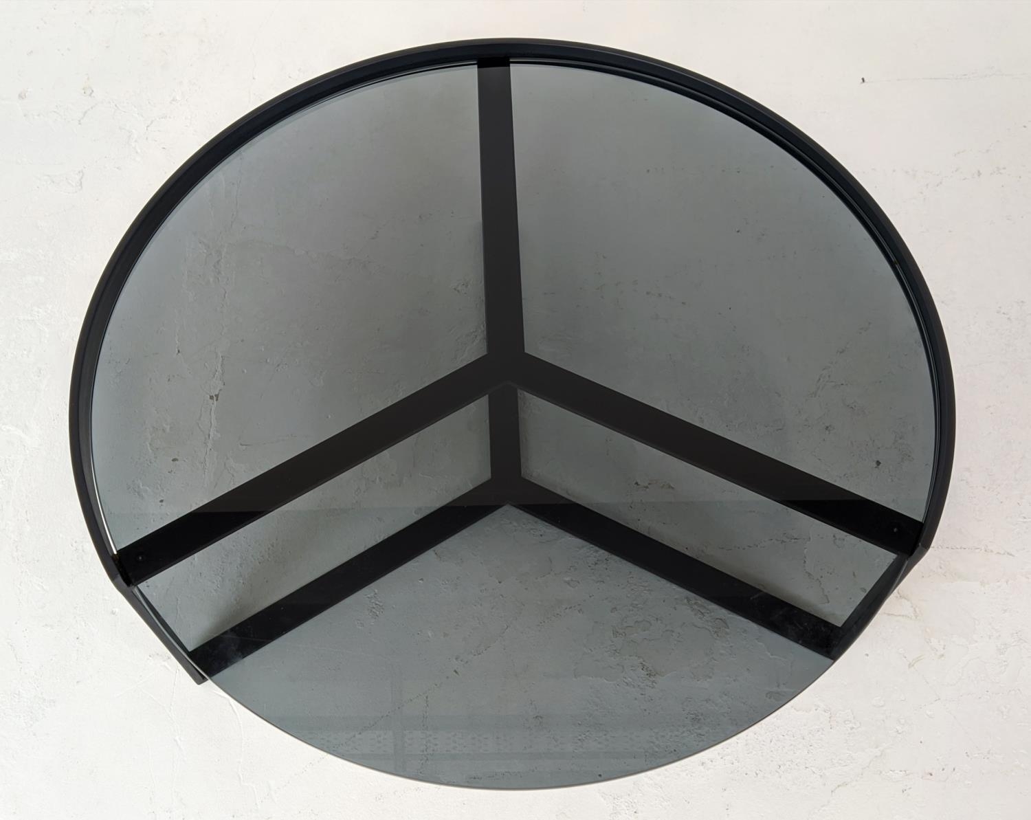 LOW TABLE, with a circular smoked glass top on a metal frame, 91cm W x 37cm H. - Image 4 of 6