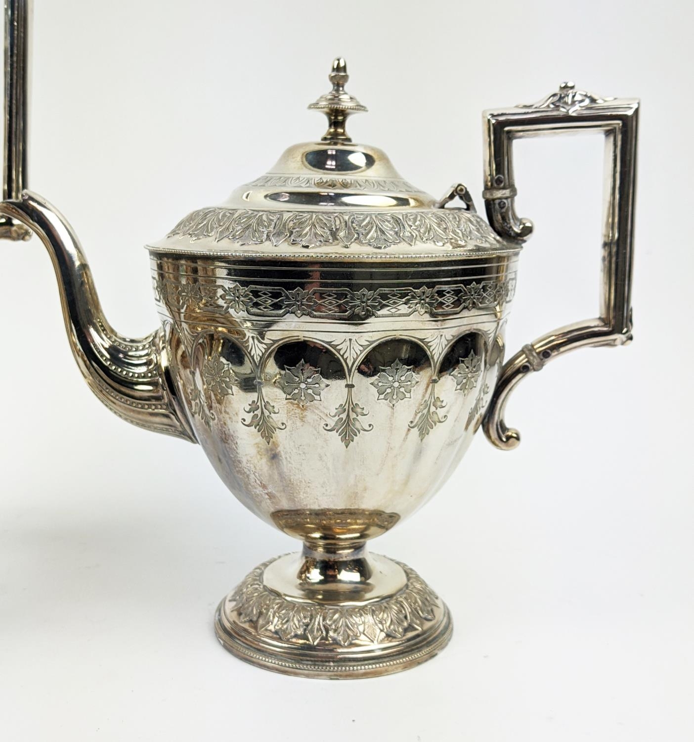 A COLLECTION OF SILVER PLATED WARE, comprising a Victorian aesthetic four piece tea and coffee - Image 5 of 11