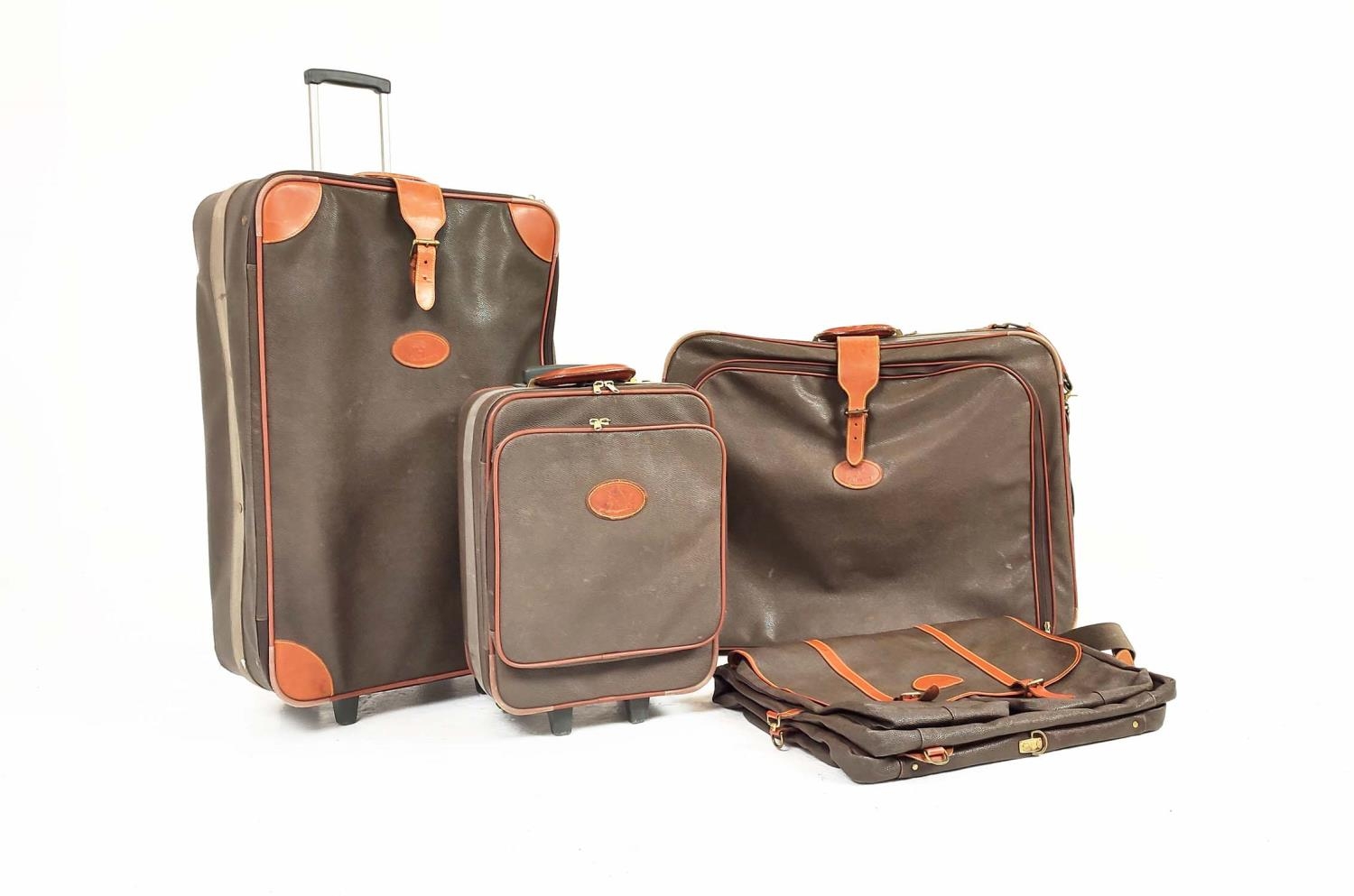 MULBERRY VINTAGE TRAVEL SET, scotchgrain with tan leather trims and handles, two trolleys, one