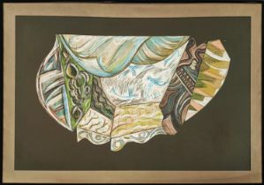 BRITISH SCHOOL, mid 20th century, 'Coastal Abstract', crayon and watercolour, 64cm x 107cm, framed.