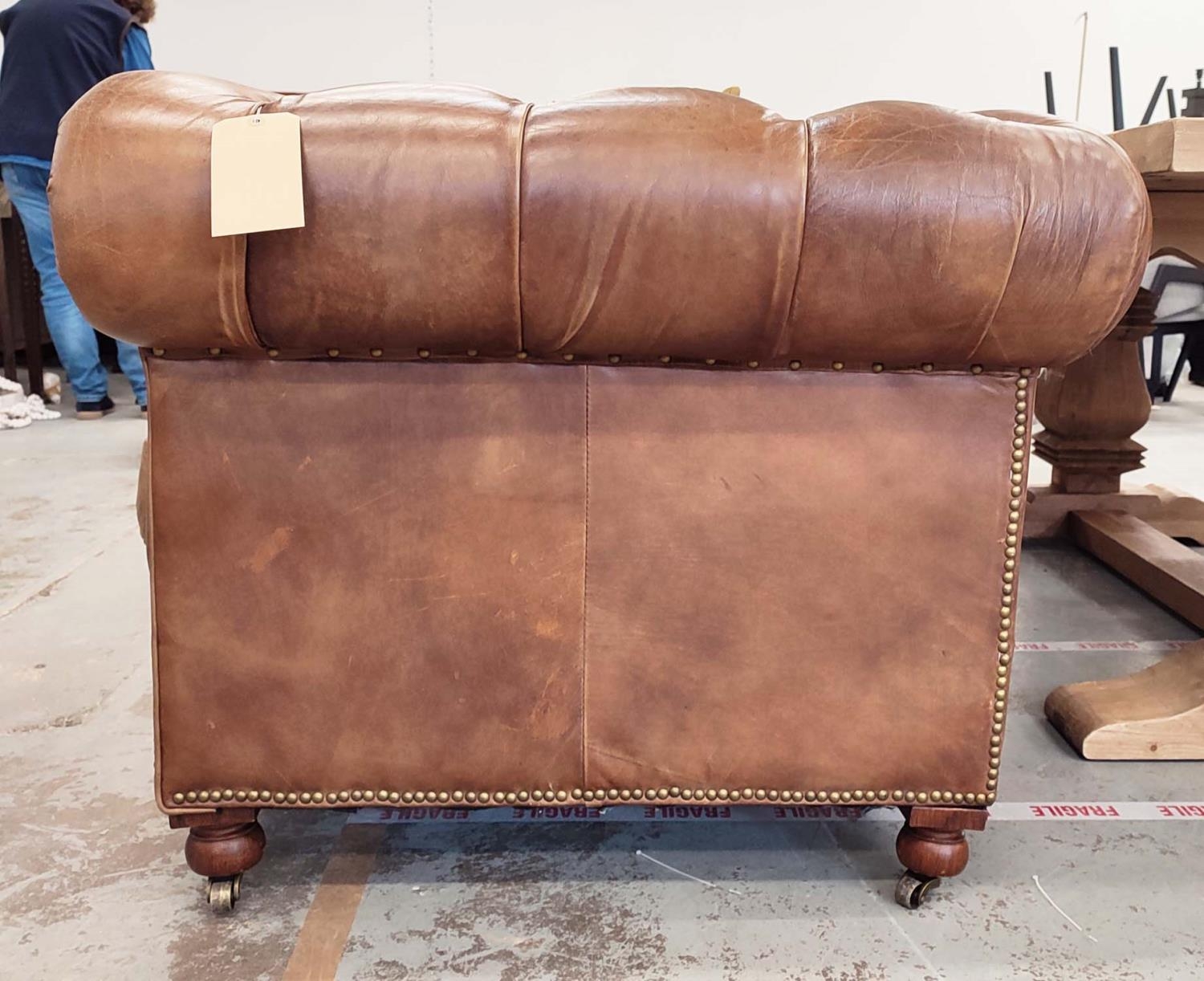 CHESTERFIELD SOFA, in buttoned brown leather, 95cm D x 80cm H x 255cm W, with two cushions. - Image 7 of 8