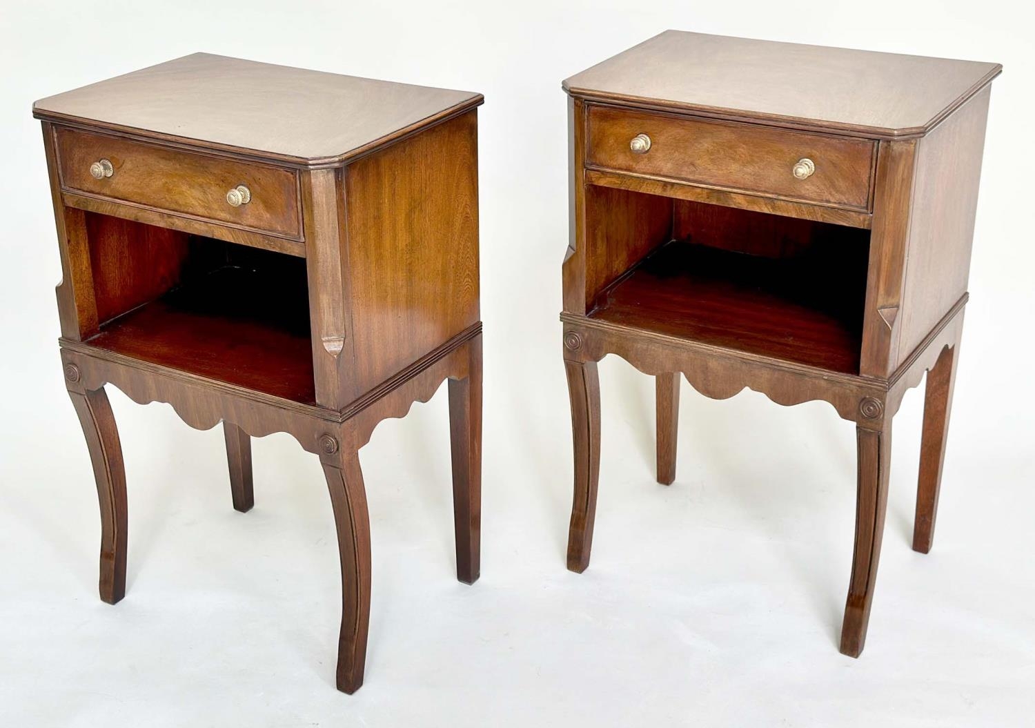 LAMP TABLES, a pair, George III design flame mahogany each with frieze drawer and sabre front - Image 2 of 11