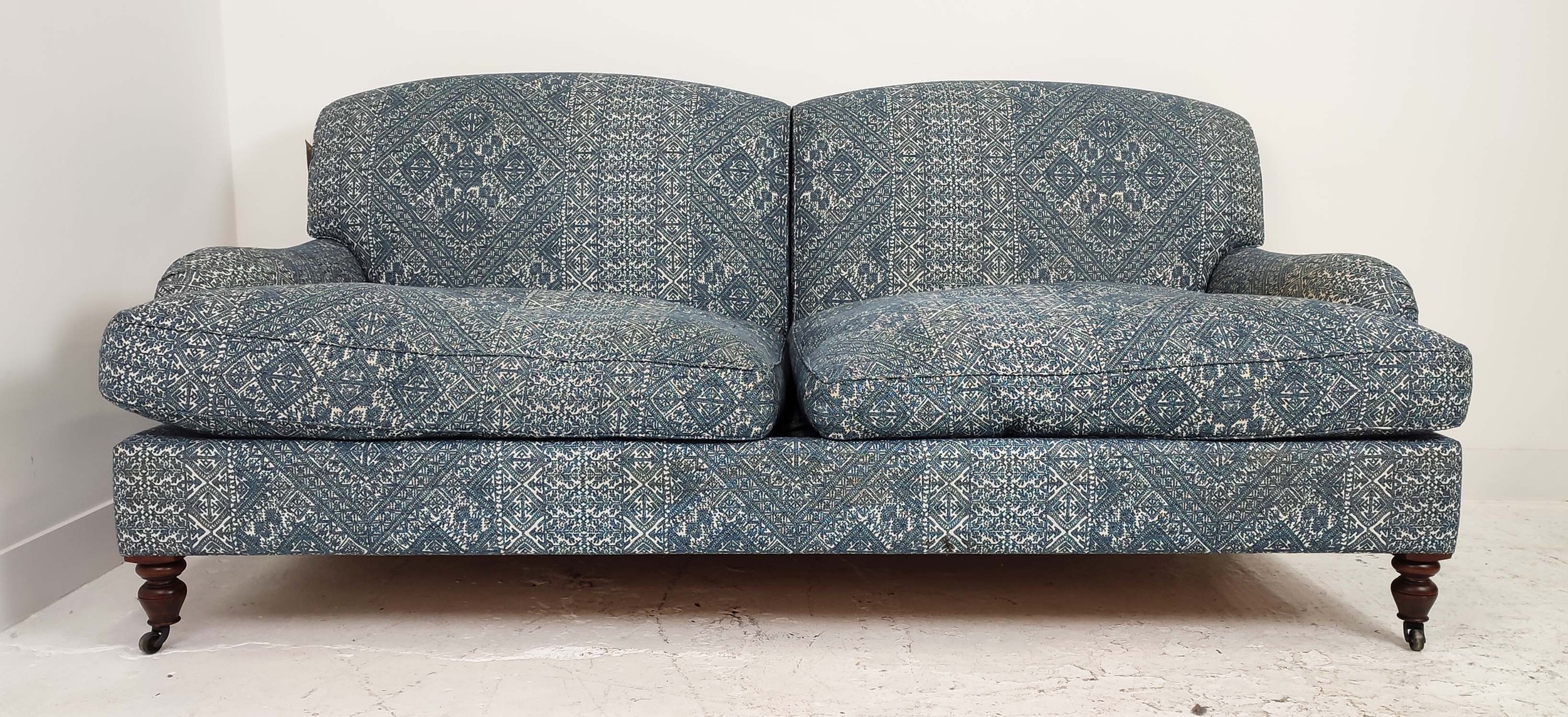 KINGCOME STRATFORD SOFA, in blue upholstery on turned supports, 200cm W x 88cm H x 95cm D. - Image 2 of 7