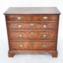 CHEST, early 18th century English Queen Anne figured walnut with two short above three long
