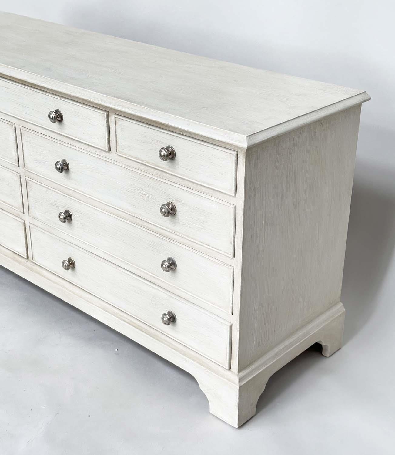 LOW CHEST, Georgian style grey painted with nine drawers and bracket supports, 152cm x 43cm x 67cm - Image 5 of 7