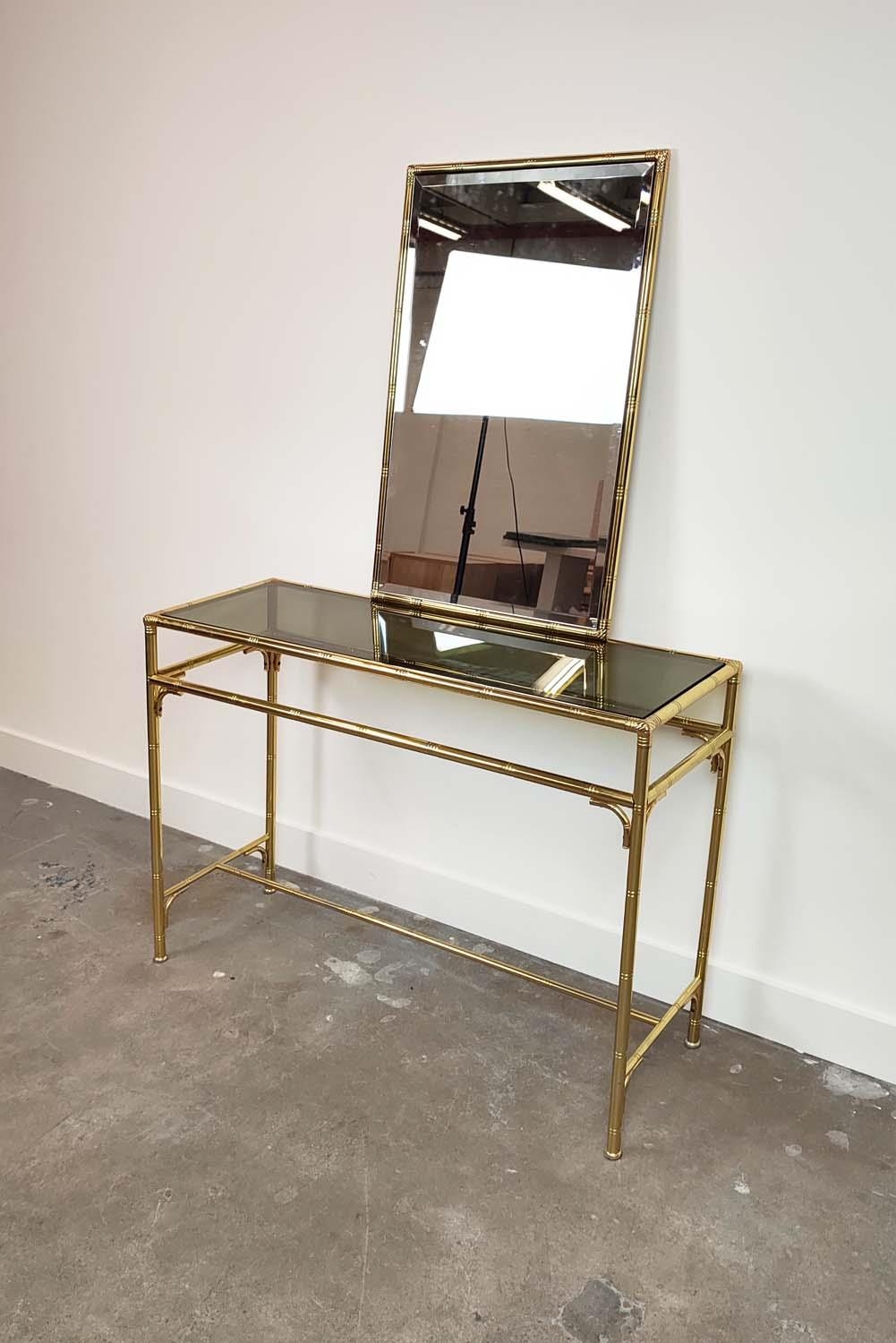 CONSOLE TABLE, gilt metal faux bamboo with glass top 109cm x 78cm H x 35cm, together with a matching