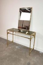 CONSOLE TABLE, gilt metal faux bamboo with glass top 109cm x 78cm H x 35cm, together with a matching