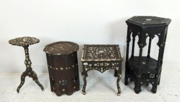 JARDINIERE STAND, Damascus, 41cm W x 82cm H, ebonised carved wood with mother pearl detail, along