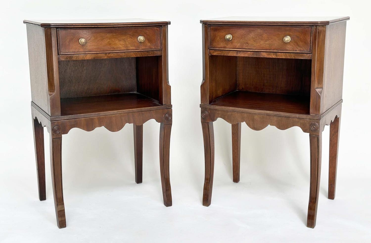 LAMP TABLES, a pair, George III design flame mahogany each with frieze drawer and sabre front - Image 4 of 11