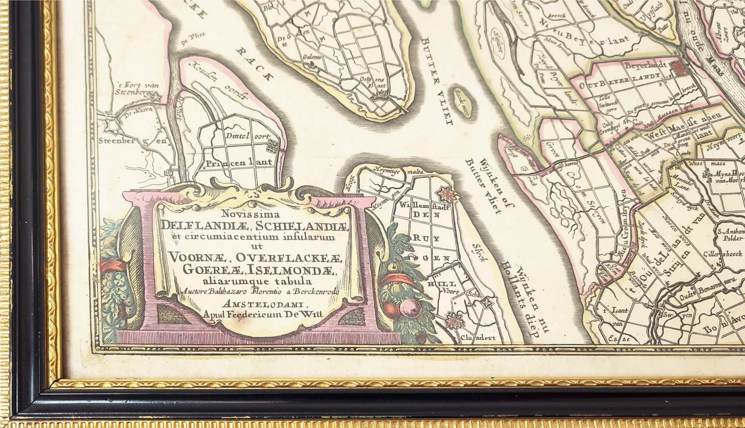 THREE 17TH CENTURY FRAMED MAPS, depicting the Netherlands and surrounding regions, engraved and hand - Image 2 of 5