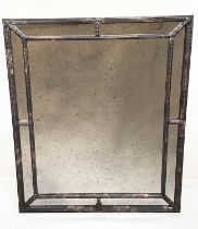 WALL MIRROR, Italian antiqued silvered carved wood rectangular with cushion marginal beaded frame,